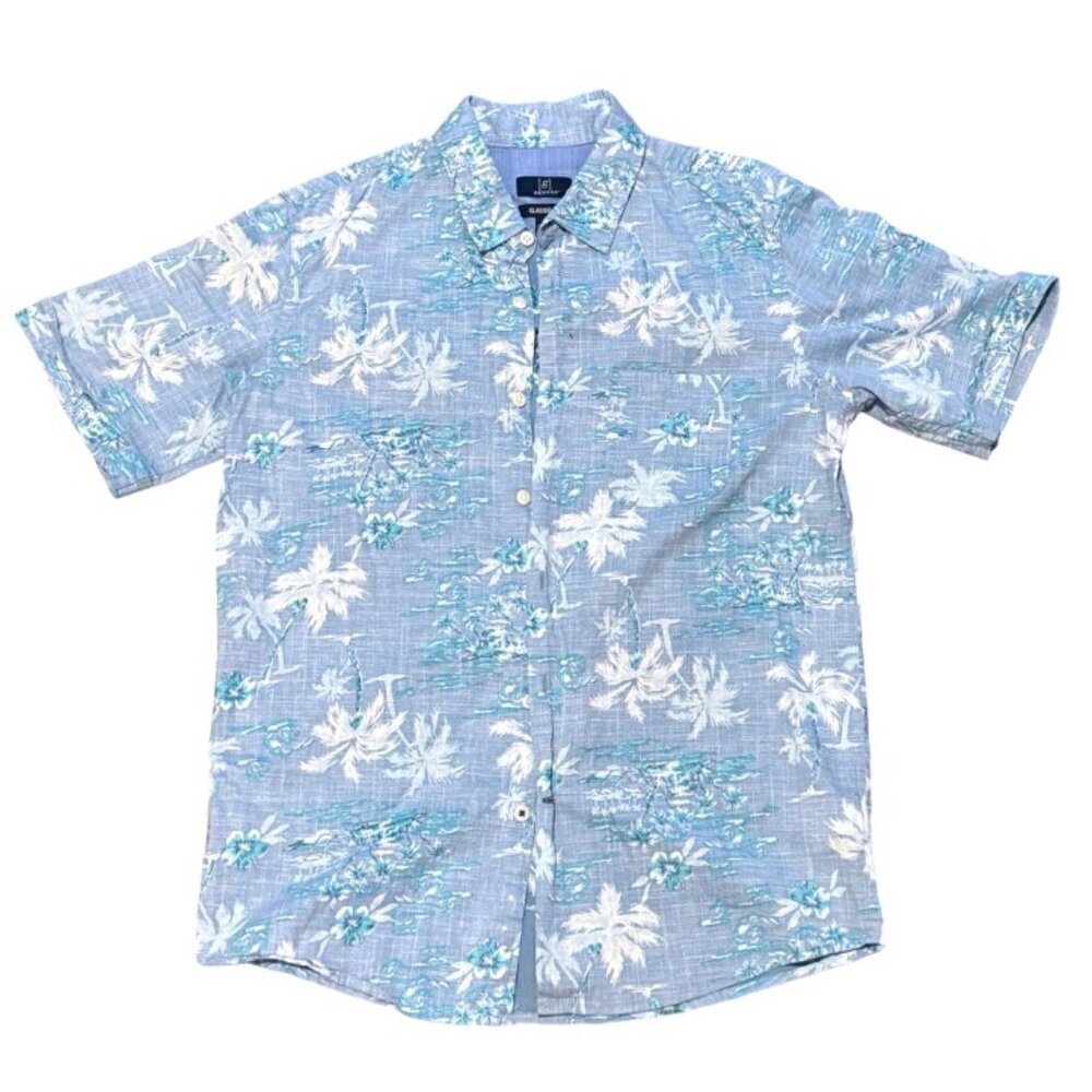 George Light Blue Floral Hawaiian Short Sleeve Button Down Shirt Men’s Size S